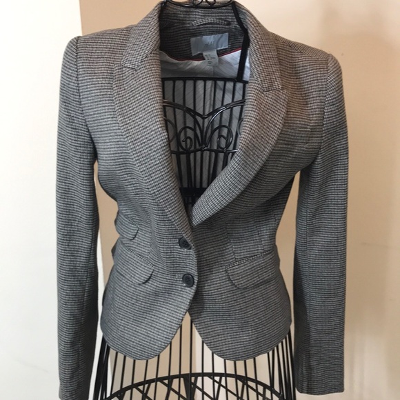 H&M Blue, Black & Tan 2-Button Tweed Blazer Size 4 - Picture 1 of 14